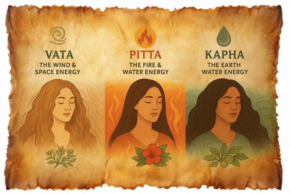 The 3 Doshas and hair health explained with Adivasi Herbal Hair Oil – balancing Ayurveda for stronger hair