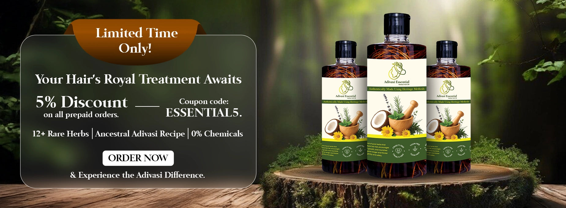 Adivasi Herbal Hair Oil made with natural herbs – chemical-free Ayurvedic care for strong and healthy hair