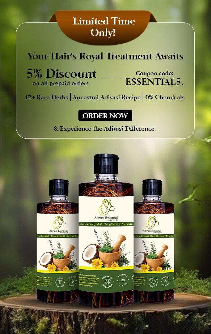 Adivasi Herbal Hair Oil made with natural herbs – chemical-free Ayurvedic care for strong and healthy hair